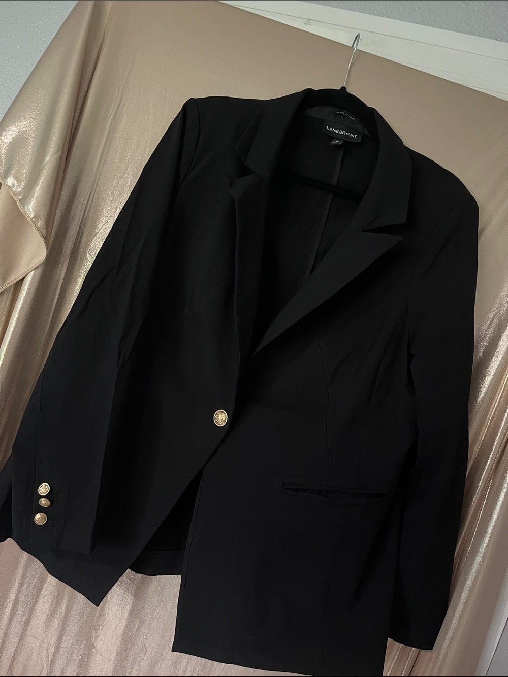 Lane Bryant Black Single-Button Tailored Blazer with Gold Buttons